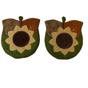 Set of 2 Acorn Sunflower Potholders Quilted Fall Autumn Kitchen Decor